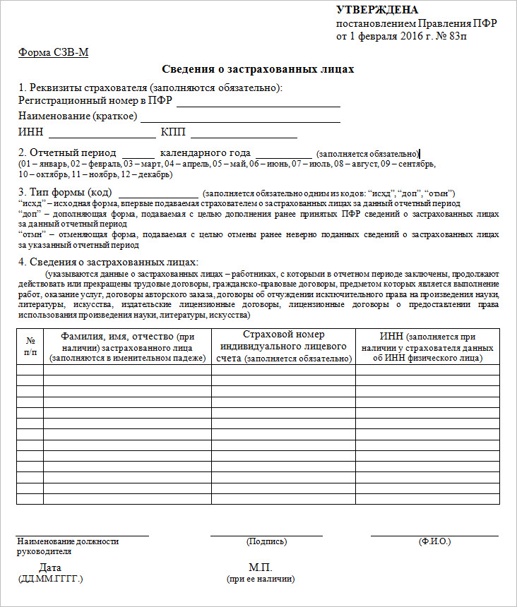 бланк СЗВ-М