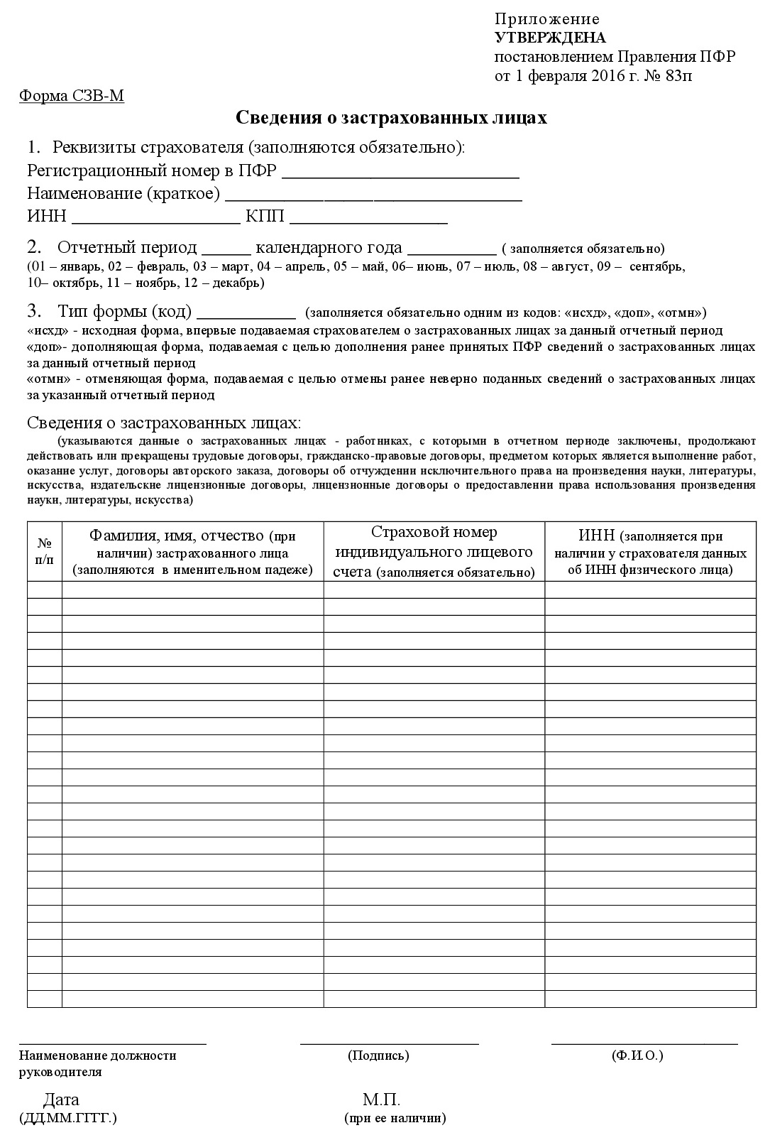 бланк новой формы СЗВ-М