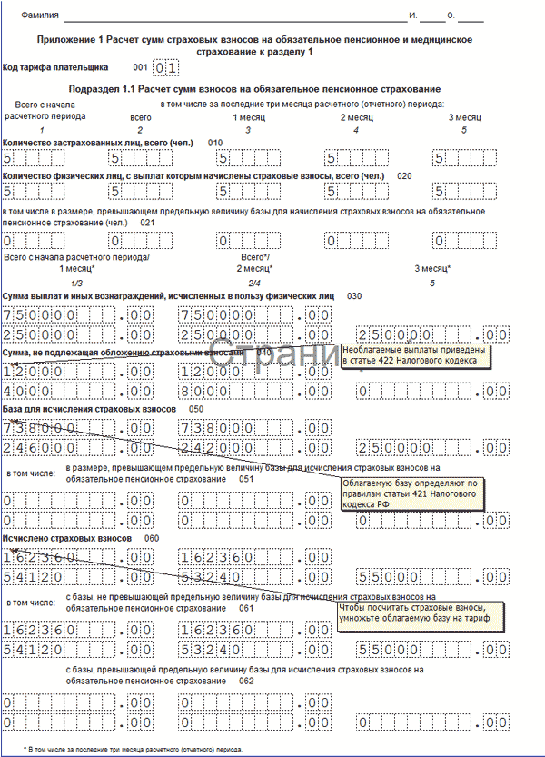 Расчет по страховым взносам. Бланк. Приложение 1 Расчет по страховым взносам. Бланк. Приложение 1