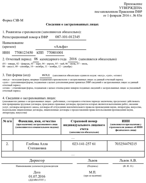 СЗВ-М при увольнении: пример заполнения СЗВ-М при увольнении: пример заполнения